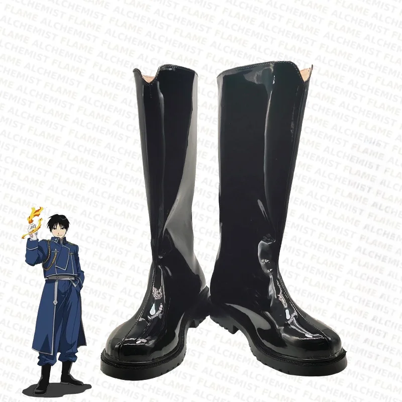 

Fullmetal Alchemist Roy Mustang Cosplay Costume Shoes Black Handmade Faux Leather Boots
