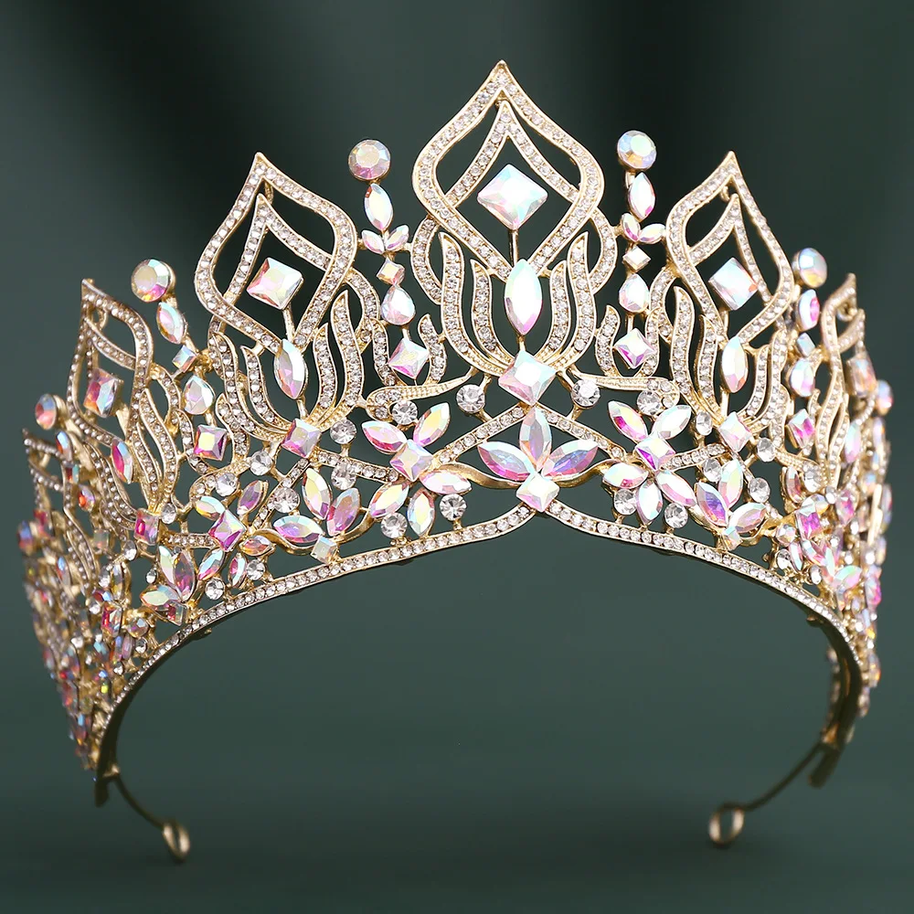 Baroque 7 Colors AB Shinning Crystal Crown For Women Girls Bridal Bride Elegant Tiara Queen  Crown Hair Accessories