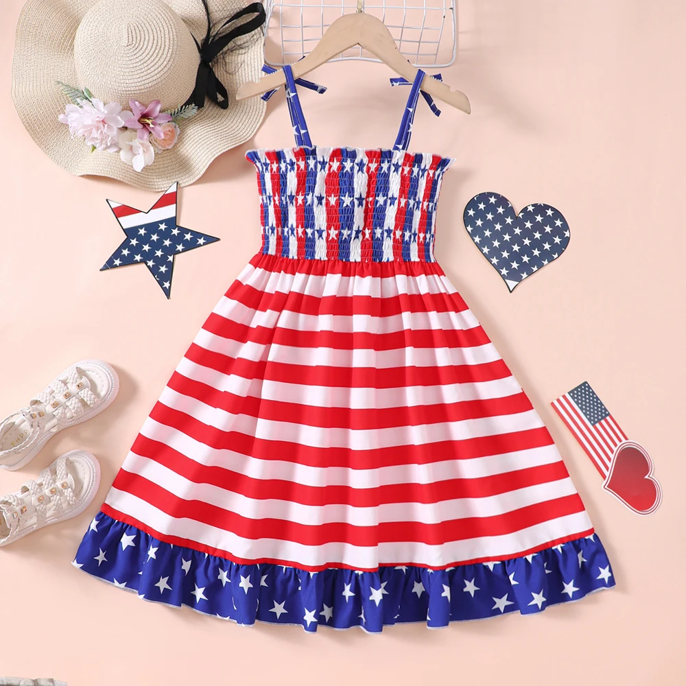 Girls' Summer American Independence Day Element Strap Dress