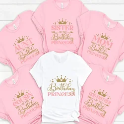 Birthday Princess Svg Bundle T-shirt Dad Mom of The girls Birthday Party Tshirt O Neck Tops Short Sleeve Shirt White Pink Tee