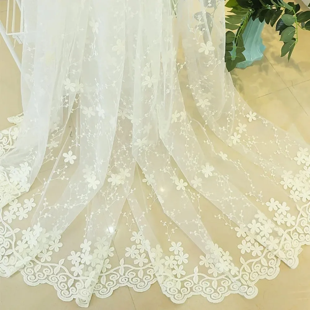 Embroidered Lace Curtains for Bedroom Sheer Elegant Organza Floral Delicate French Window Treatment