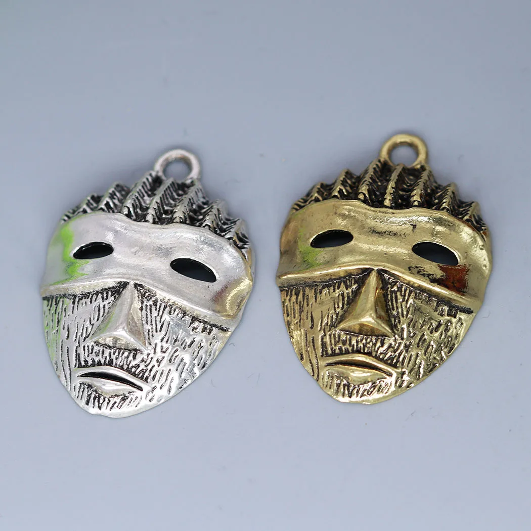 2Pcs/lot Retro Face Mask Pendant For DIY Jewelry Making Necklace Keychains Men Charms Viking Slavic Crafts