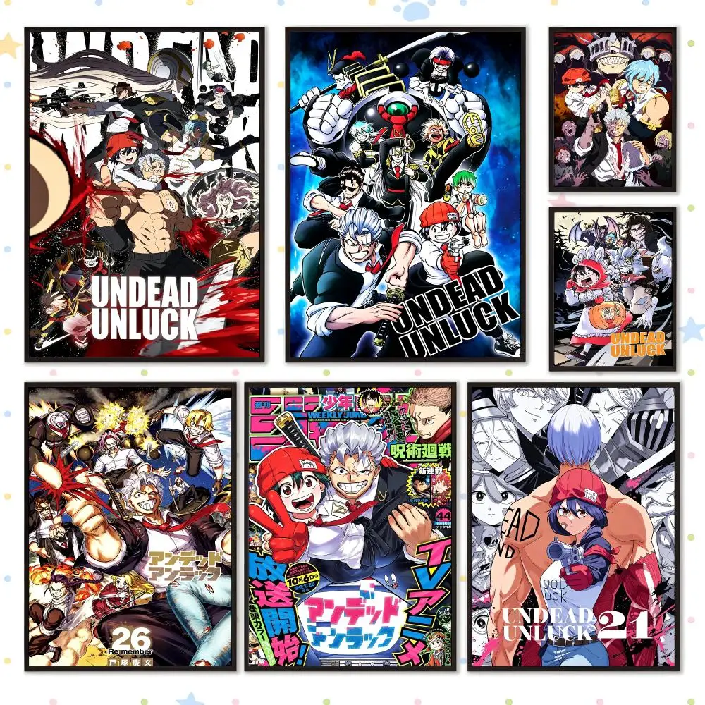 Anime Japanese Action Undead Unluck Poster PP Self Adhesive Wall Decor Aesthetic Bedroom Gaming Room Home Holiday Gift