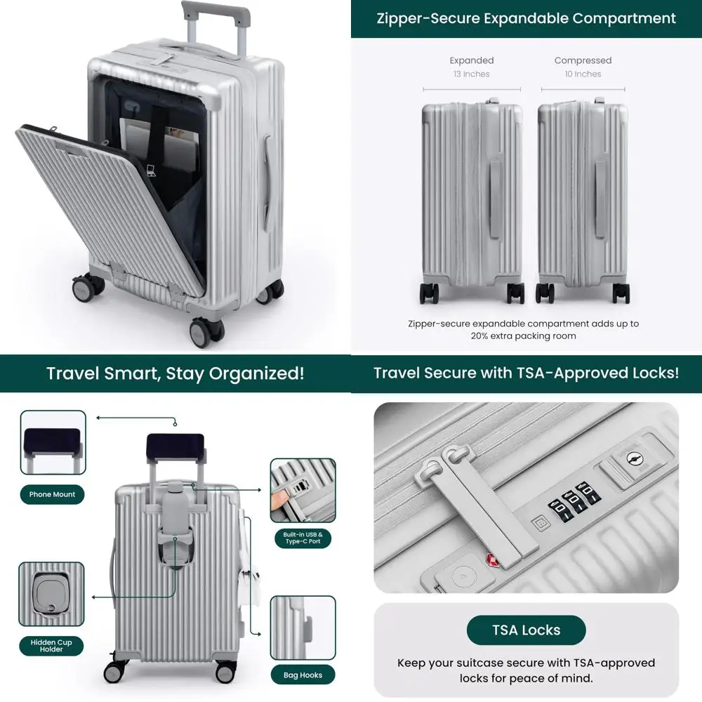 

расширяемый чемодан с твердым корпусом и алюминиевой рамой, 22,5 x 14,2 x 9,8 дюйма, одобренный авиакомпанией, 360° ° блесна