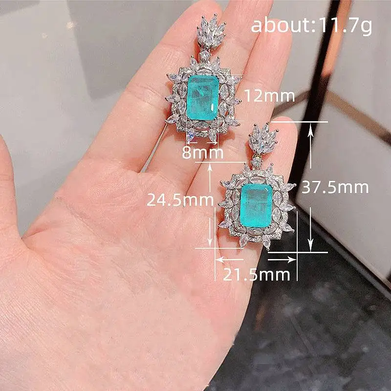 Huitan Gorgeous Green CZ Wedding Earrings for Women Brilliant Cubic Zirconia Dangle Earrings Engagement Party New Trendy Jewelry