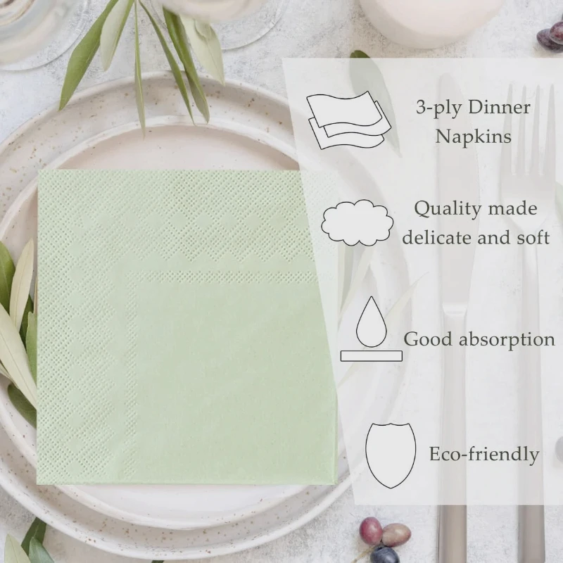 100-500Pcs Bar Beverage Napkins 3-Ply Disposable Cocktail Napkins Soft Sage Paper Napkins Restaurant,Baby Shower,Party Wedding