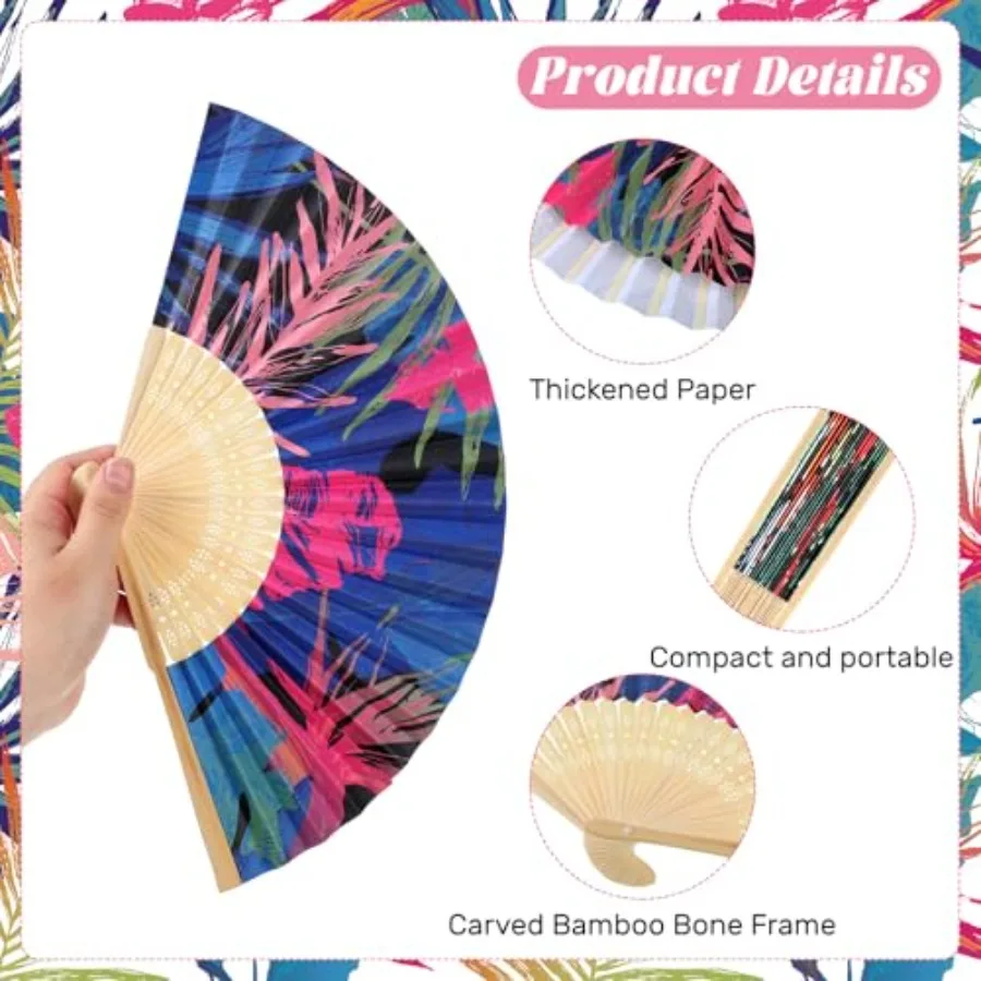 Karenhi 60 Pcs Havana Nights Folding Fans Bulk Hibiscus Tropical Folding Cuban Hand Held Fans Havana Nights Party Decorations f - view 4