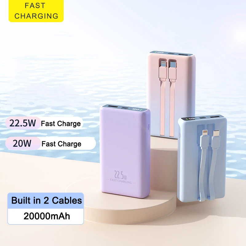 

Portable Power Bank Built in Cable External Battery Pack 22.5W Fast Charging Powerbank For iPhone Xiaomi Samsung Huawei 20000mAh