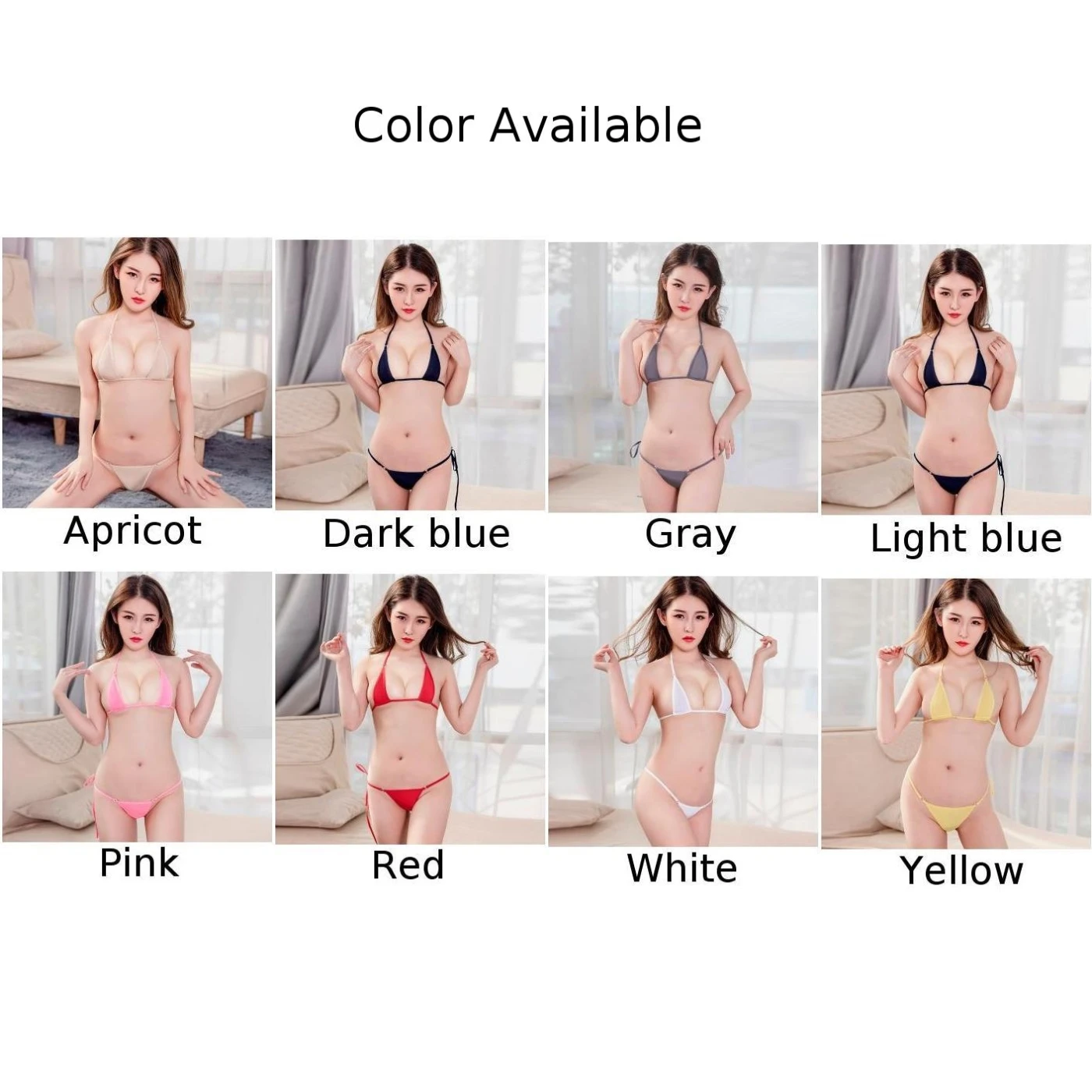 Women‘s Sexy Oil Shiny Bra Thong Panties Set Lace Up Mini Underwear Bikini Solid Color Seductive Lingerie High-Stretch Swimsuit