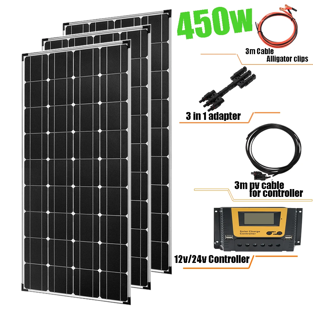 150w 300W 450W 600W kompletny System moduł fotowoltaiczny 12v do samochodu domowego RV battary na zewnątrz ładowarka solar panel kit complete System