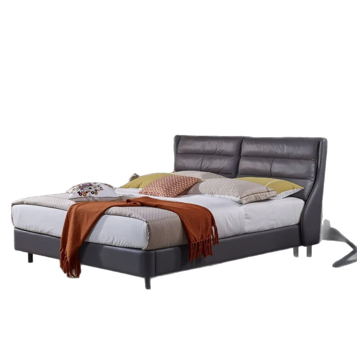 

Italian light luxury cowhide bed, simple and fashionable double bed, master bedroom furniture