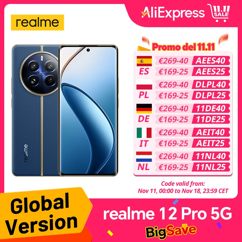 Global Version realme 12 Pro 5G Smartphone Snapdragon 6 Gen 1 IMX882 OIS Camera 67W SUPERVOOC 32MP Telephoto Portrait Camera