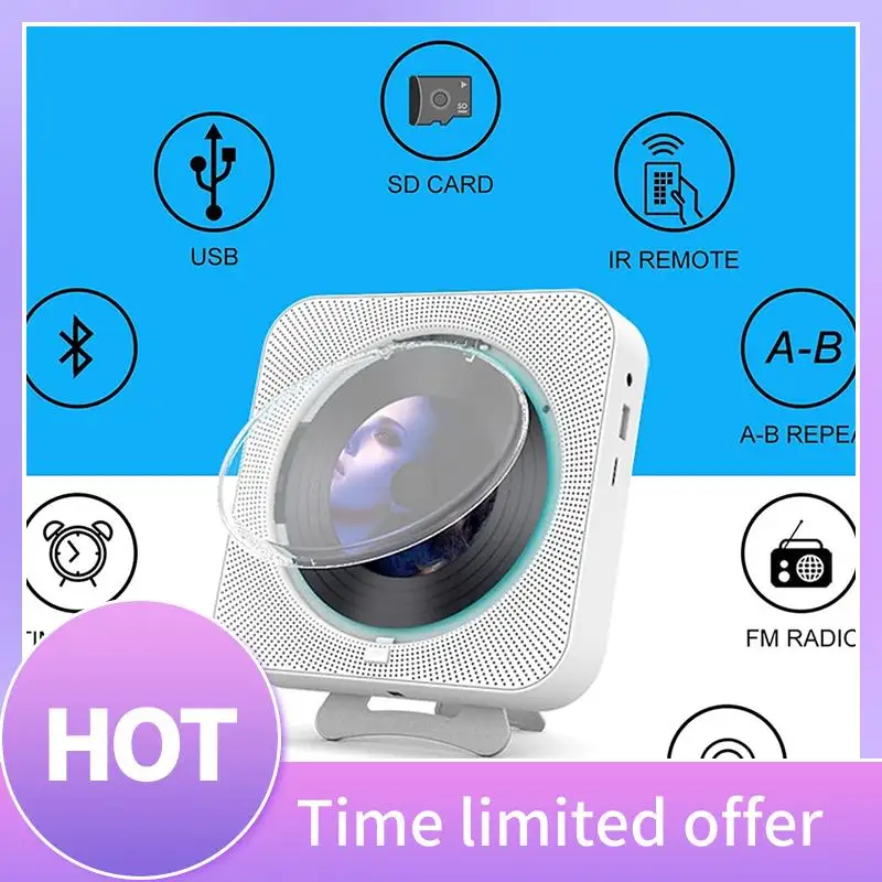 

B68A Portable Bluetooth CD Player,Wall Mount CD Player Home Audio Music Players With Remote Control,LCD Display