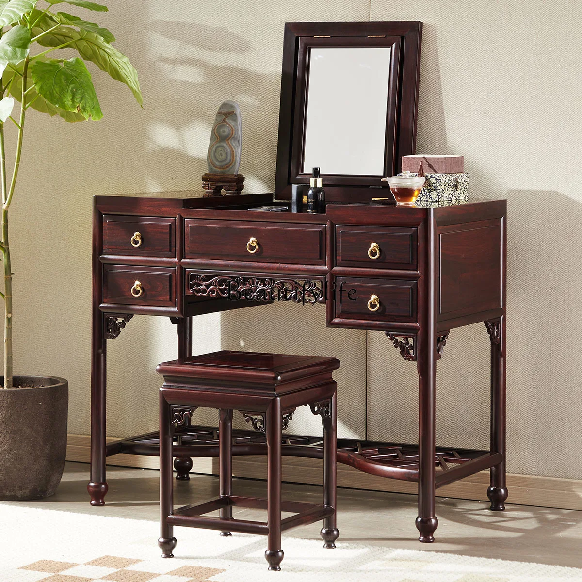 Dresser Solid Wood Ming-Qing Period Chinese Style with Mirror Makeup Table Master Bedroom Rosewood Furniture