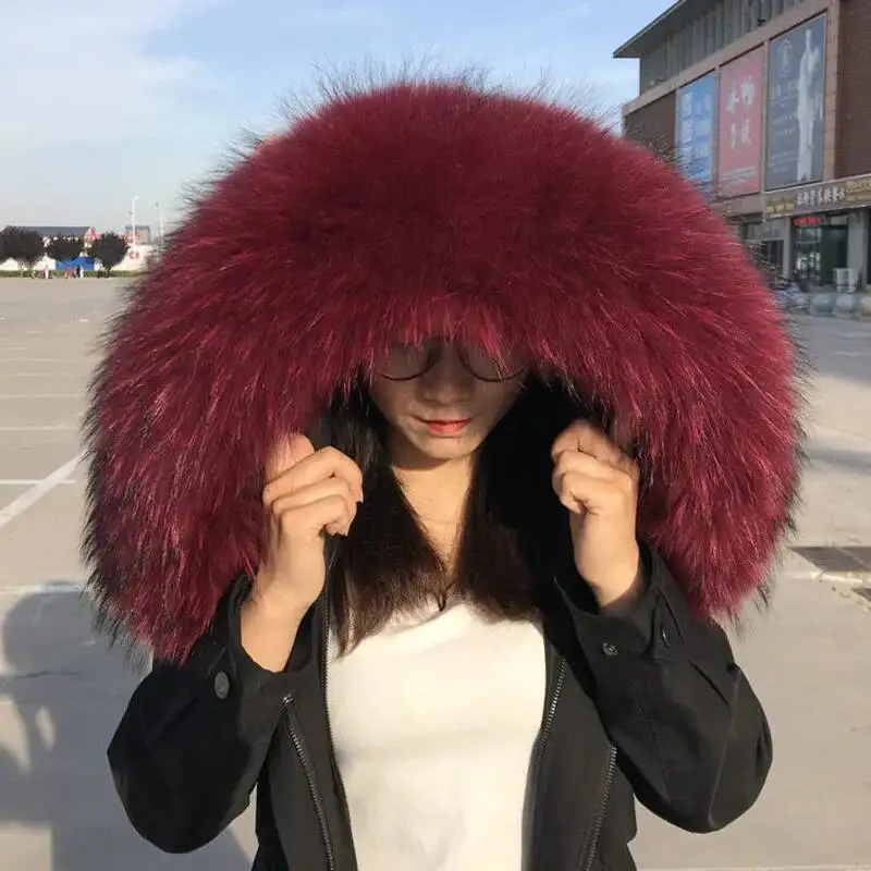 Winter Real Raccoon Fur Collar For Parkas Women Natural Fur Scarf Warm Genuine Furry Fur Hood Trims Coats Decor Female Scarves - view 4