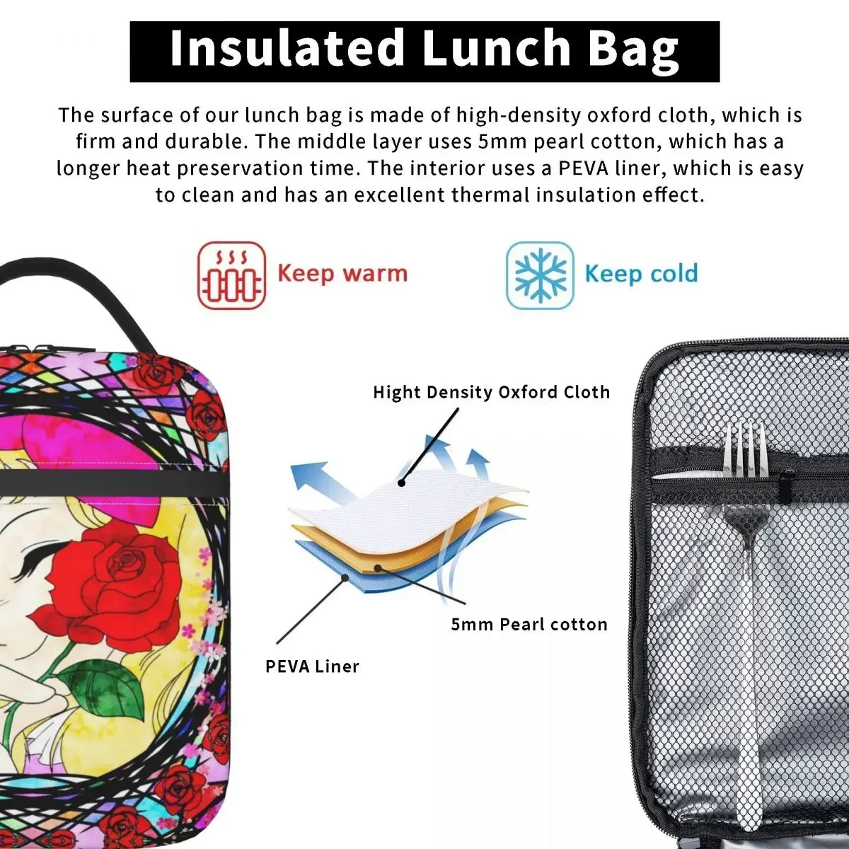 2025 Hot  Japan Cartoon Candy Candy Insulated Lunch Bags for Women Anime Resuable Cooler Thermal Food Lunch Box Outdoor Camping