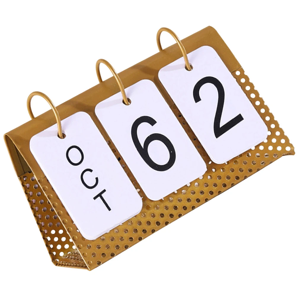 

Perpetual Calendar Desk Decor Golden Iron Frame Home Office Ornament Metal Crafts Household Gifts Study Room Accessories Desktop