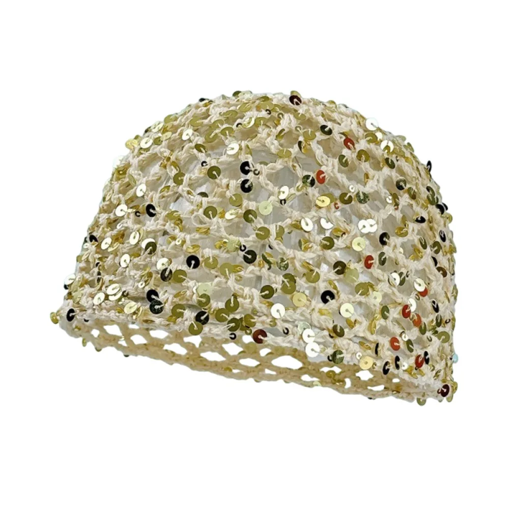 Vintage Hollow Knit Hollowed Out Beanie Hat Breathable Sequined Bohemian Style Beanies Y2K Fringed Crochet Sequined Hat Women