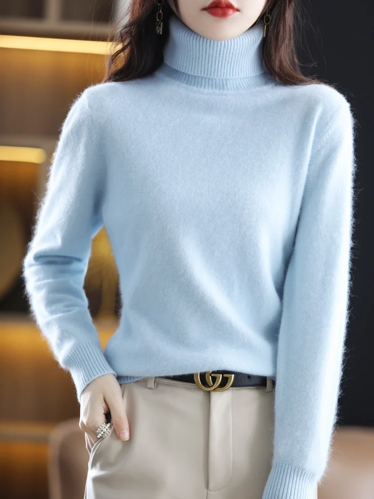 LHZSYY Winter Women Sweater Solid 100%Mink Cashmere Turtleneck Knitted Pullovers Slim Soft Warm Female Long Sleeve 23  Color