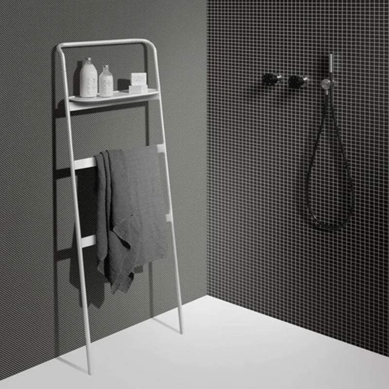 

Bathroom No Punching Brass White Bath Towel Rack Toilet Removable Black Simple Shelf Ladder Towel Rack