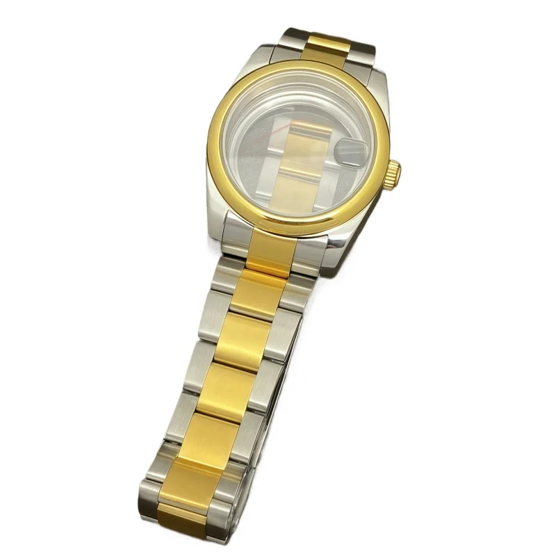 For NH35 Case Accessories Log Round Edge 36/39MM Stainless Steel Case Strap Kit Sapphire Glass