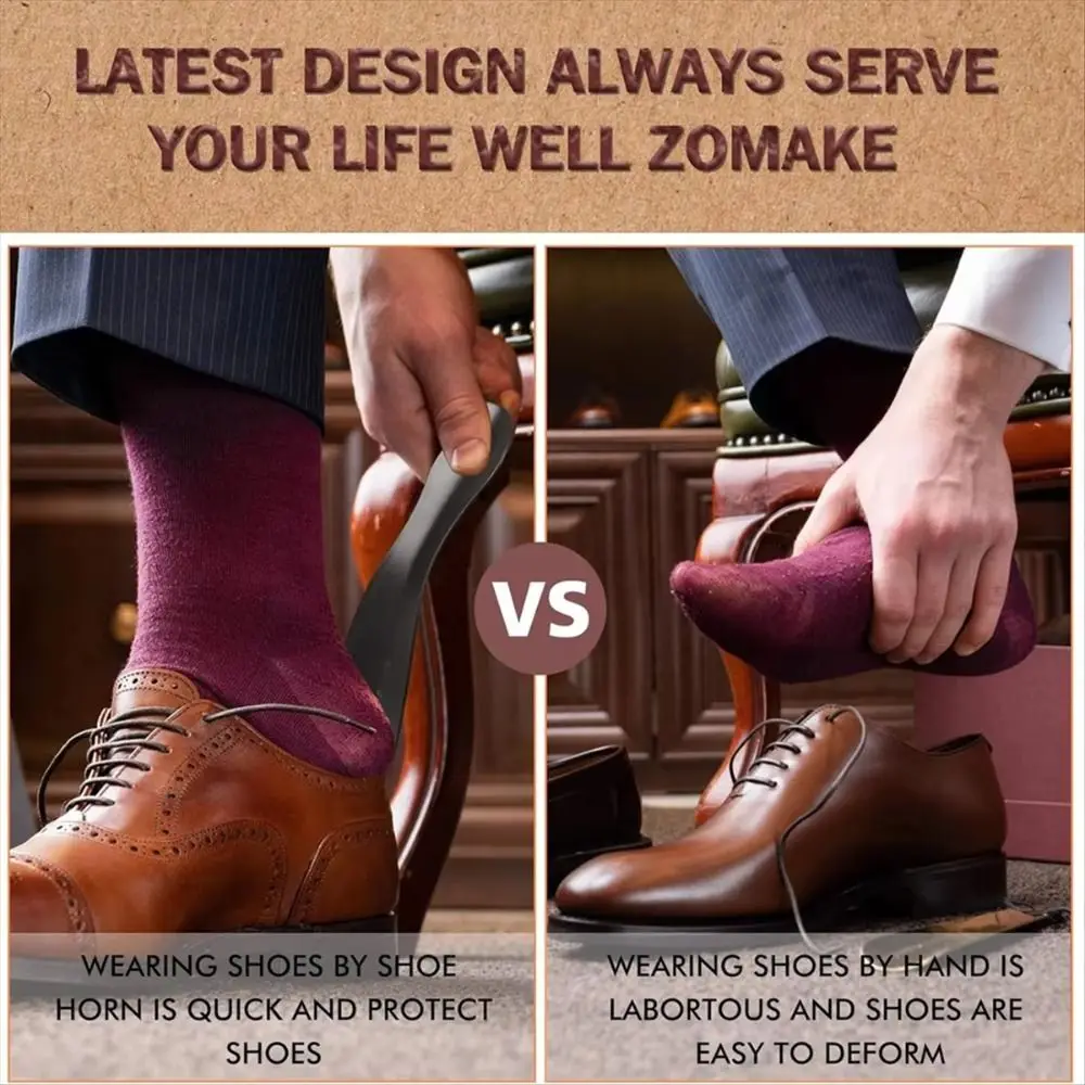 

Long Handle Shoe Horn Leather Strap Spoon Shape Leather Shoe Horn Set Stainless Steel Convenient Long Shoe Lifter