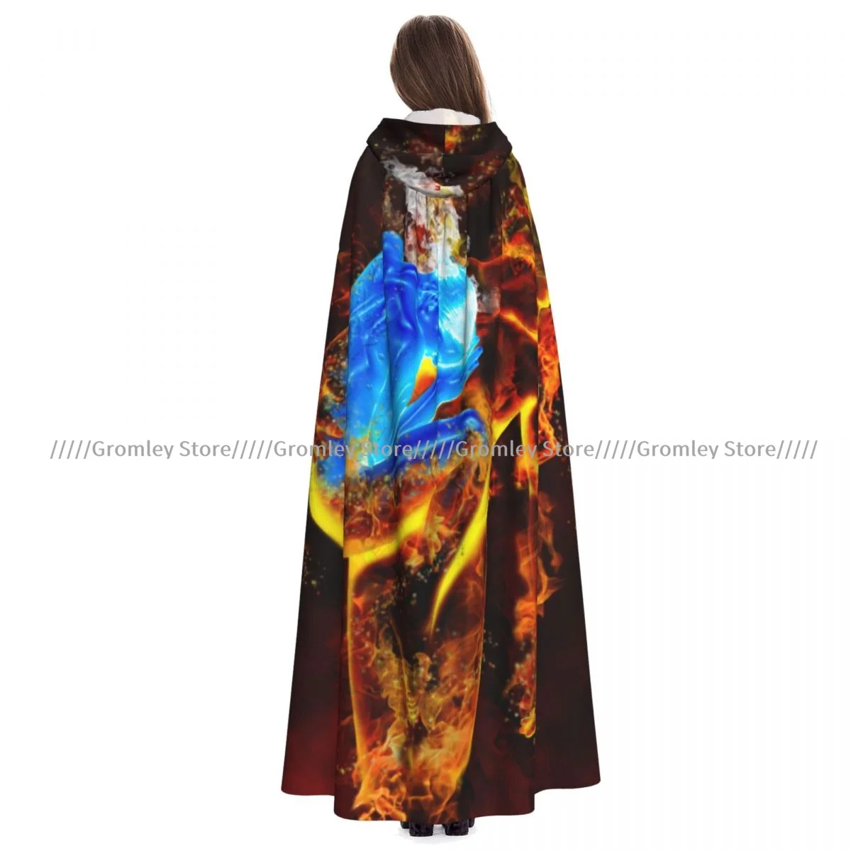 

Unisex Halloween Cloak Water And Fire Phoenix Cape Hooded Medieval Costume Witch Wicca Vampire