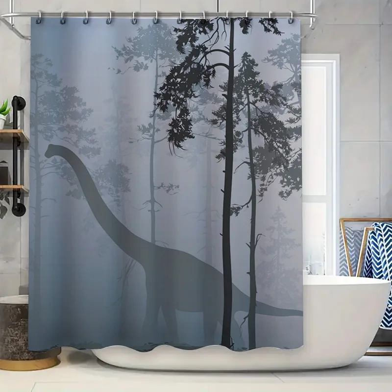 

Forest Animal Printed Shower Curtain Waterproof Bath Decor Jurassic World Style Dinosaur Print Gray Blue Shower Cover for Home D