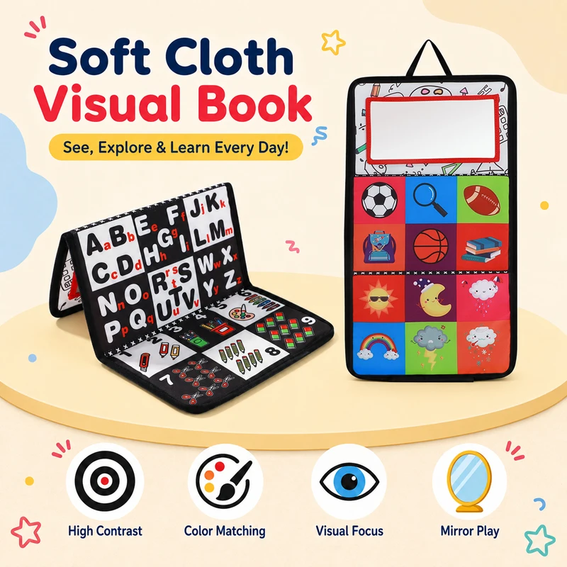 Soft Baby Book Bus Foldable Tummy Time Cloth Book with Mirror Sensory Early Learning Toy for Infants and Toddlers 0 to 3 Years view 5