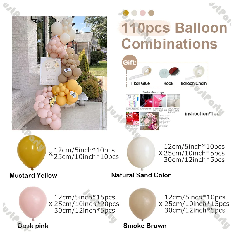 110pcs Retro Balloon Garland Pink Sand Brown Globos Bee Baby Shower Gender Reveal Birthday Party Supplies Kids Party Decor