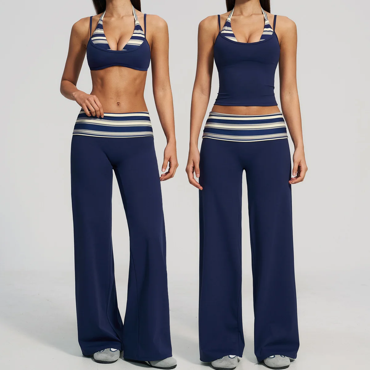Yoga Set 2 Pieces Gym Tracksuit Workout Outfits Fitness Sportswear High Waist Wide Leg Pant Vest Suit Sports Bra Athletic Wear