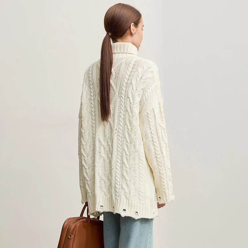 Amii الياقة المدورة البلوزات للمرأة 2025 شتاء جديد دافئ ريترو طويلة الأكمام سترة فضفاضة البلوز الحياكة المرأة أعلى 12544155