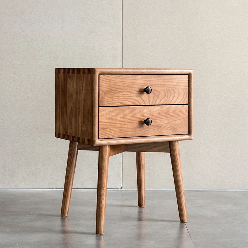 Nordic Solid Wood Bedside Cabinet Modern Minimalist Small Cabinet Bedroom Ash Wood Bedside Storage Cabinet