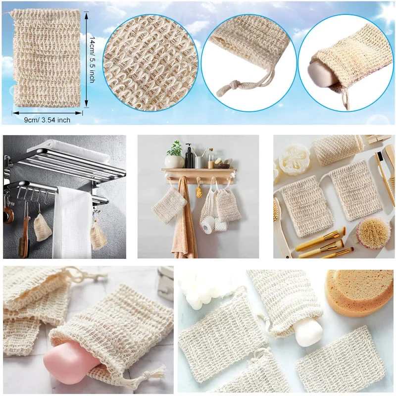 1/5/10 Seifenbeutel, Seifenbeutel, Sisal-Seifen-Sparbeutel, Netzstoff mit Kordelzug für Peeling, Dusche, Wäscher, Bad, Massage