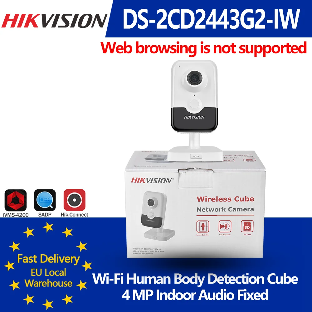كاميرا Hikvision 4MP IP DS-2CD2443G2-IW لاسلكية داخلية كشف جسم الإنسان IR WiFi كاميرا شبكة مراقبة PoE 2-way فتحة بطاقة SD الصوت