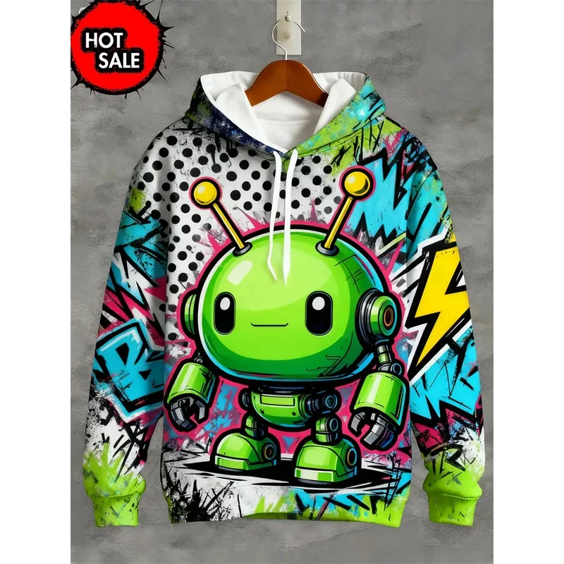 New Robot Graffiti 3D Printed Man Hoodie Fashion Y2K Hoodie Oversized Streetwear Pullovers Sweatshirts Clothing Casual Women Top