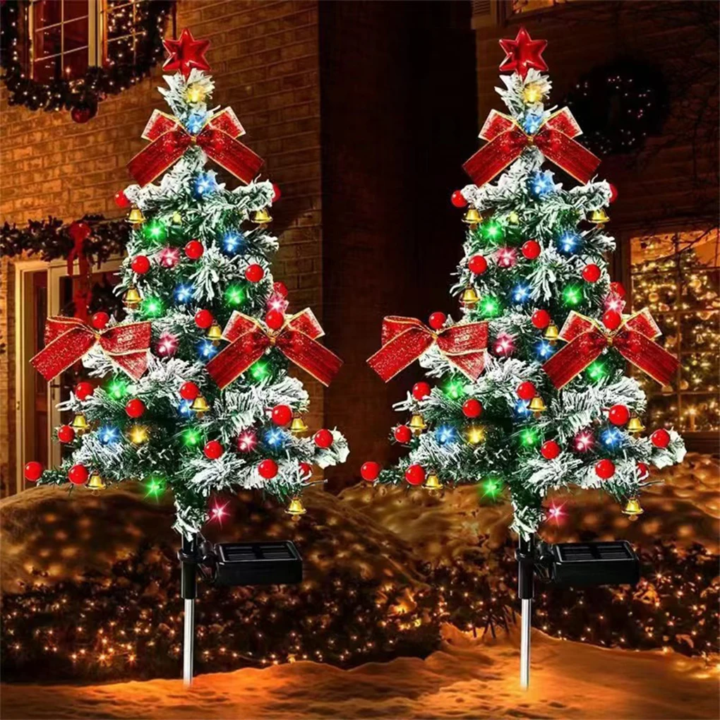 2pcs/set Christmas Tree Lights With Solar Power For Eco-friendly Decoration Made Of Plastic