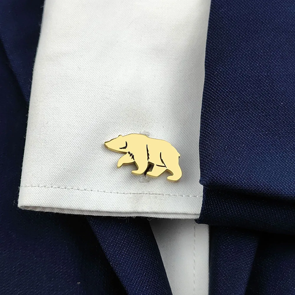 316L Stainless Steel Bear Cufflinks Nature Animal Suit Collar Accessory Wedding Business Gift For Men
