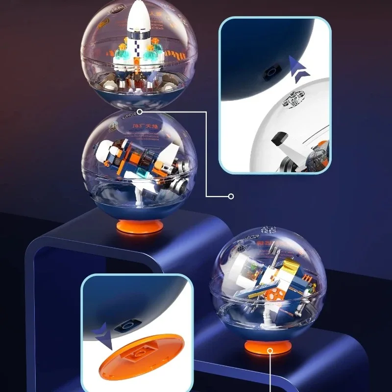 Sembo empilhamento bola espaço avião blocos de construção crianças montado telescópio desktop ornamento modelo brinquedo na moda presente aniversário
