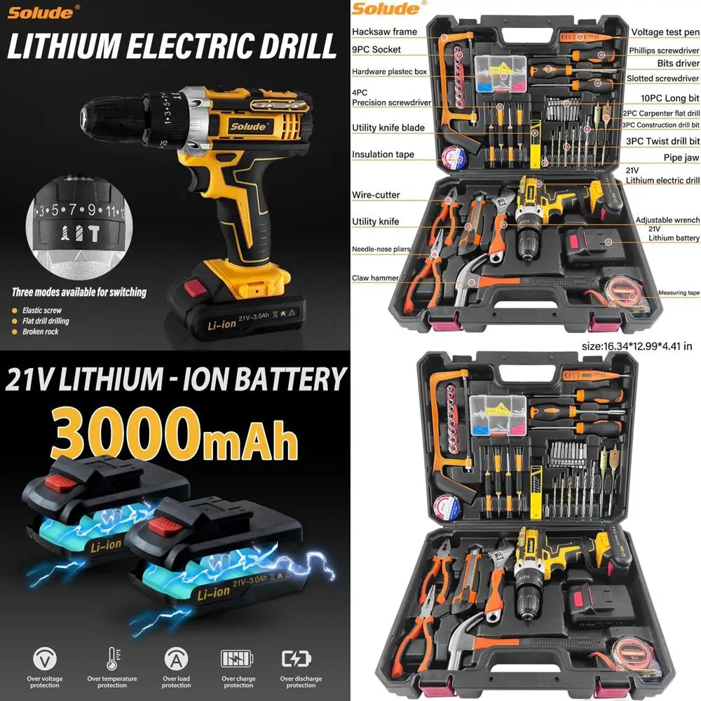 

21V Cordless Drill Set with 2 Batteries and Essential Hand Tools for Home Improvement and DIY Tasks