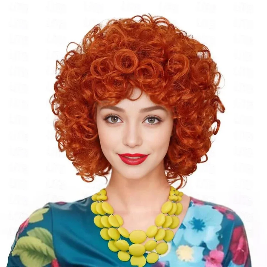 

Short Fluffy Curly Orange Red Cosplay Synthetic Wig Women Costume for Halloween