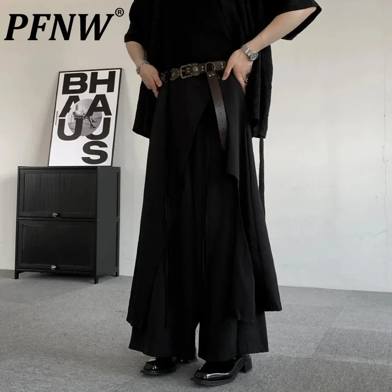 PFNW Darkwear Double Layered Patchwork Wide Leg Pants Niche Chinese Style Wearing Multiple Black Men's Trousers Tide New 12C1232