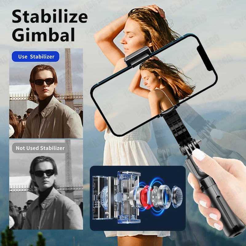 Gimbal Selfie Stick Tripod with Light,Gimbal Stabilizer for Mobile Phone with Wireless Bluetooth,Stand for Live Video Phone