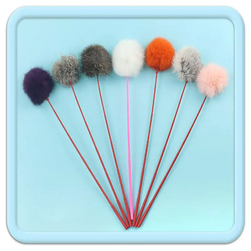 5-50pcs Cat Toy Random Plush Ball Cat Teaser Stick Plush Ball Short Rod InteractionTeasing Rod Cat Funny Scratch Toy Wholesale