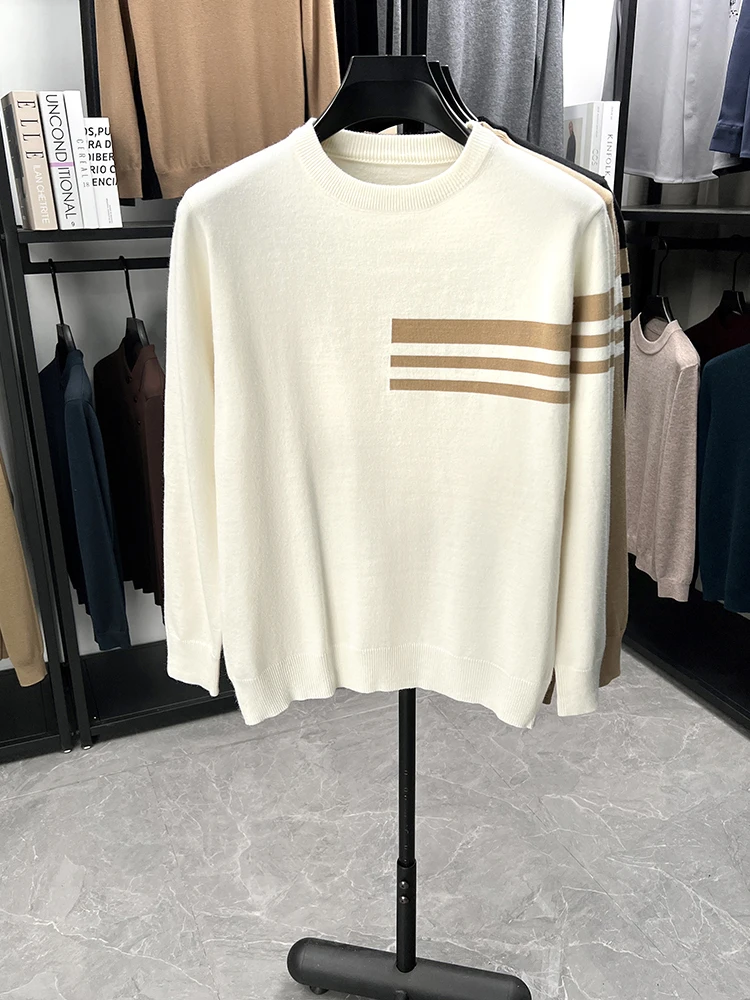 

Высококачественный бренд полосатый трикотажный свитер новый роскошный осенне - зимний теплый комфортабельный джемпер молодая мода отдых круглый воротник Мужская одежда