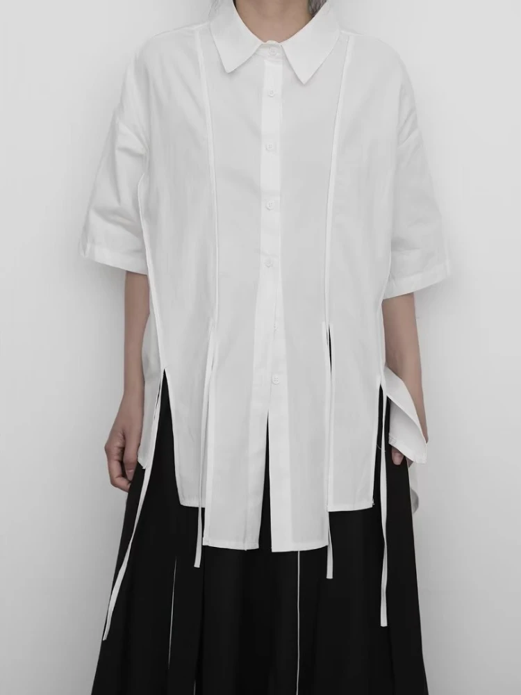 

Irregular Design Men Shirts Japanese Harajuku Fashion White Shirt for Men Summer Casual Ribbons Techwear Streetwear Y2k Clothing
