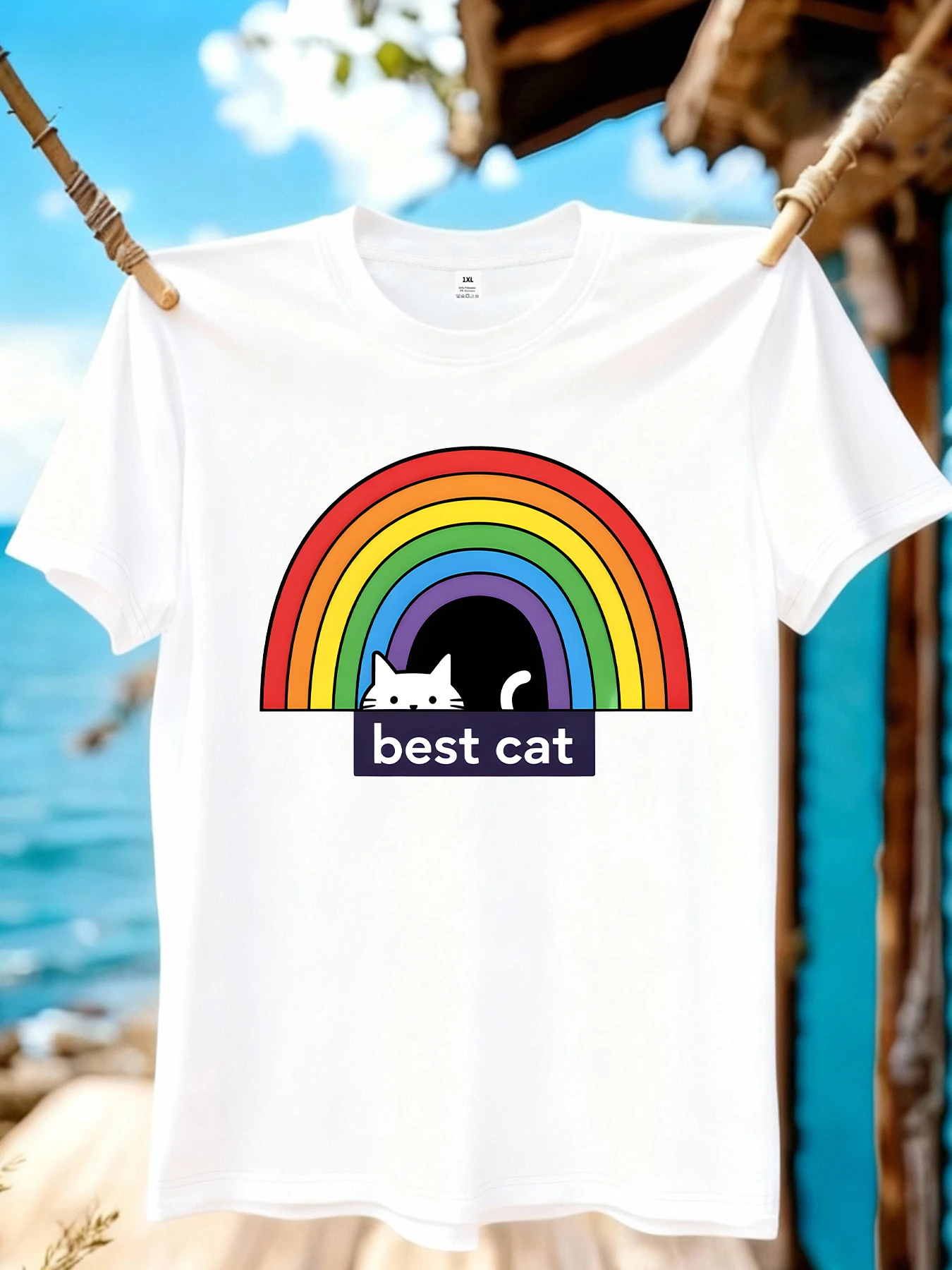 

【WZM10965】Rainbow print plus size women's round neck summer casual short sleeved street fashion versatile T-shirt