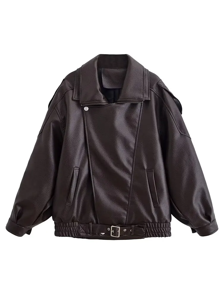 HH Giacche autunnali in ecopelle per donna Cappotto invernale spesso caldo a maniche lunghe con cerniera Giacca da moto da donna vintage