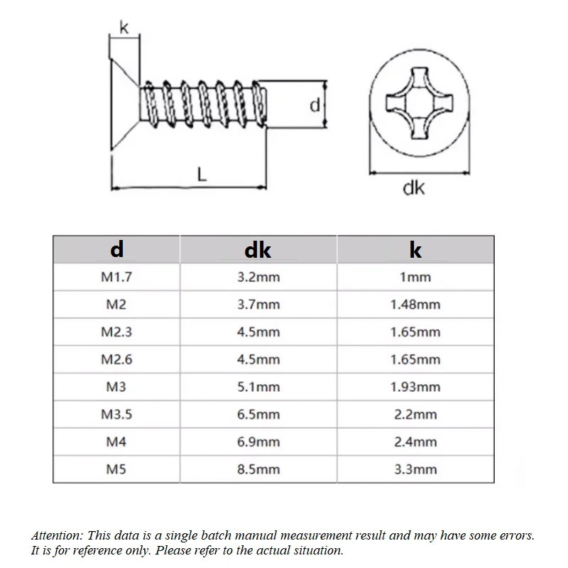 Cross Recessed Countersunk Flat Head Self-tapping Screw M2 M2.3 M2.6 M3 M3.5 M4 Nickel Plating Screw Furniture Screws