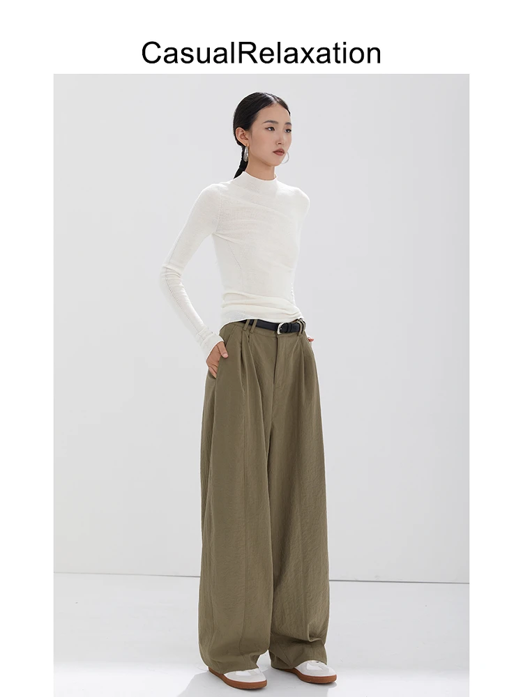

Casual Women's Workwear Pants Military een Wide Leg Spring Summer Autumn New Sle Loose Fit High Waist Zipper Closure Stra...